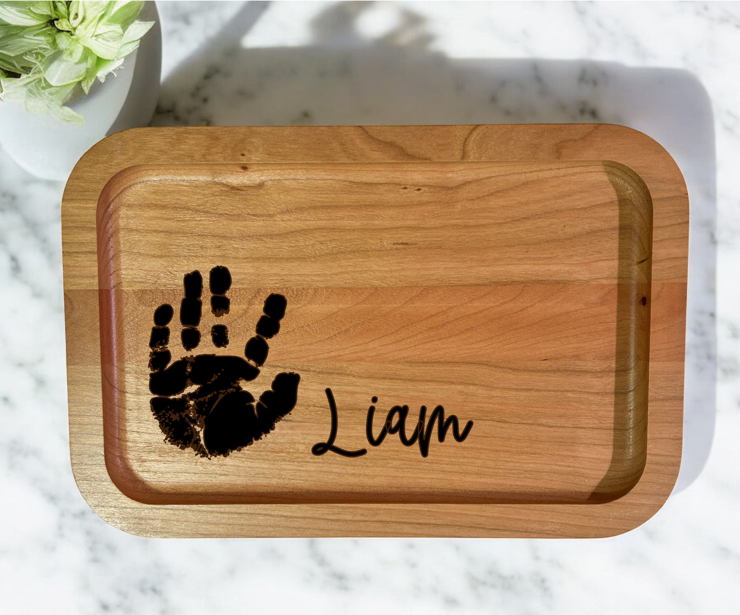 Wooden Valet Tray Engraved with Child's Drawing, Handprint, or Message