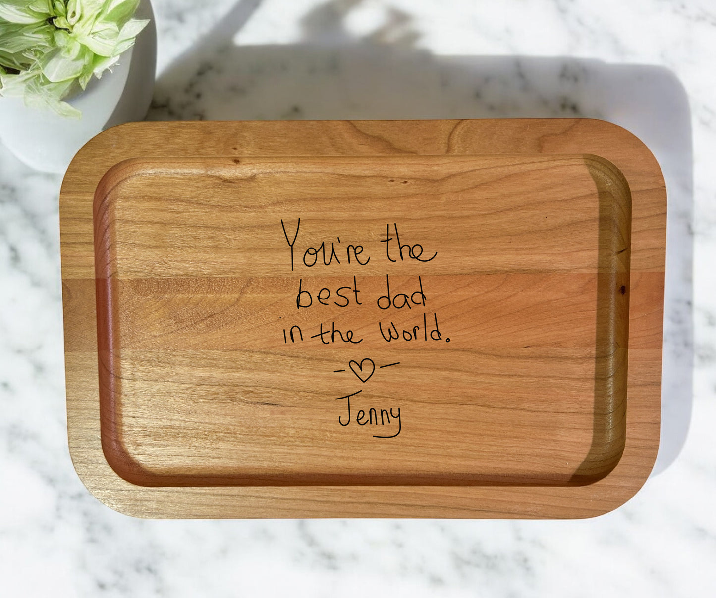 Wooden Valet Tray Engraved with Child's Drawing, Handprint, or Message