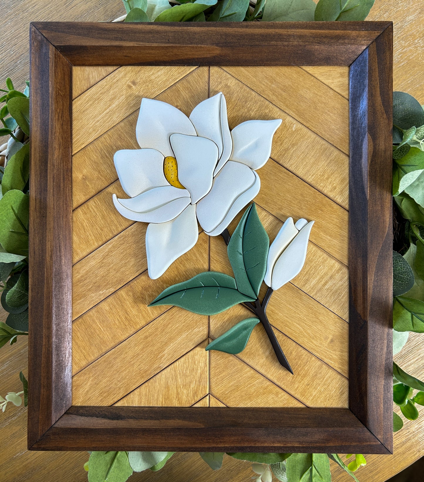 3D Southern Magnolia Sign, Shaped Wooden Magnolia Decor, Handmade Framed Flower Art