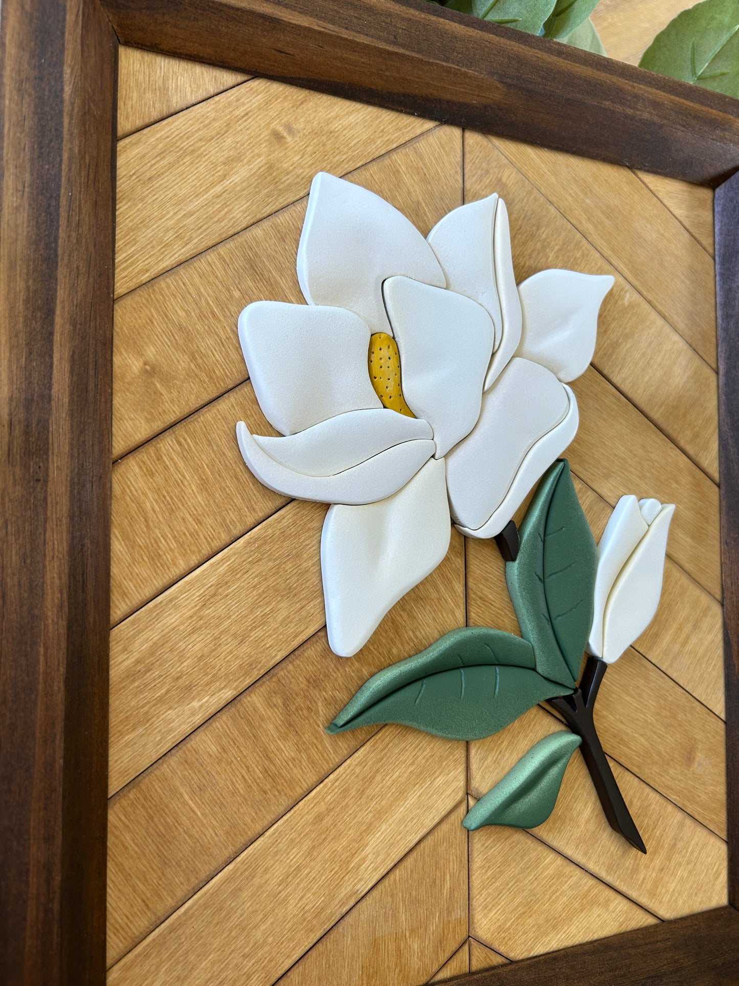 3D Southern Magnolia Sign, Shaped Wooden Magnolia Decor, Handmade Framed Flower Art