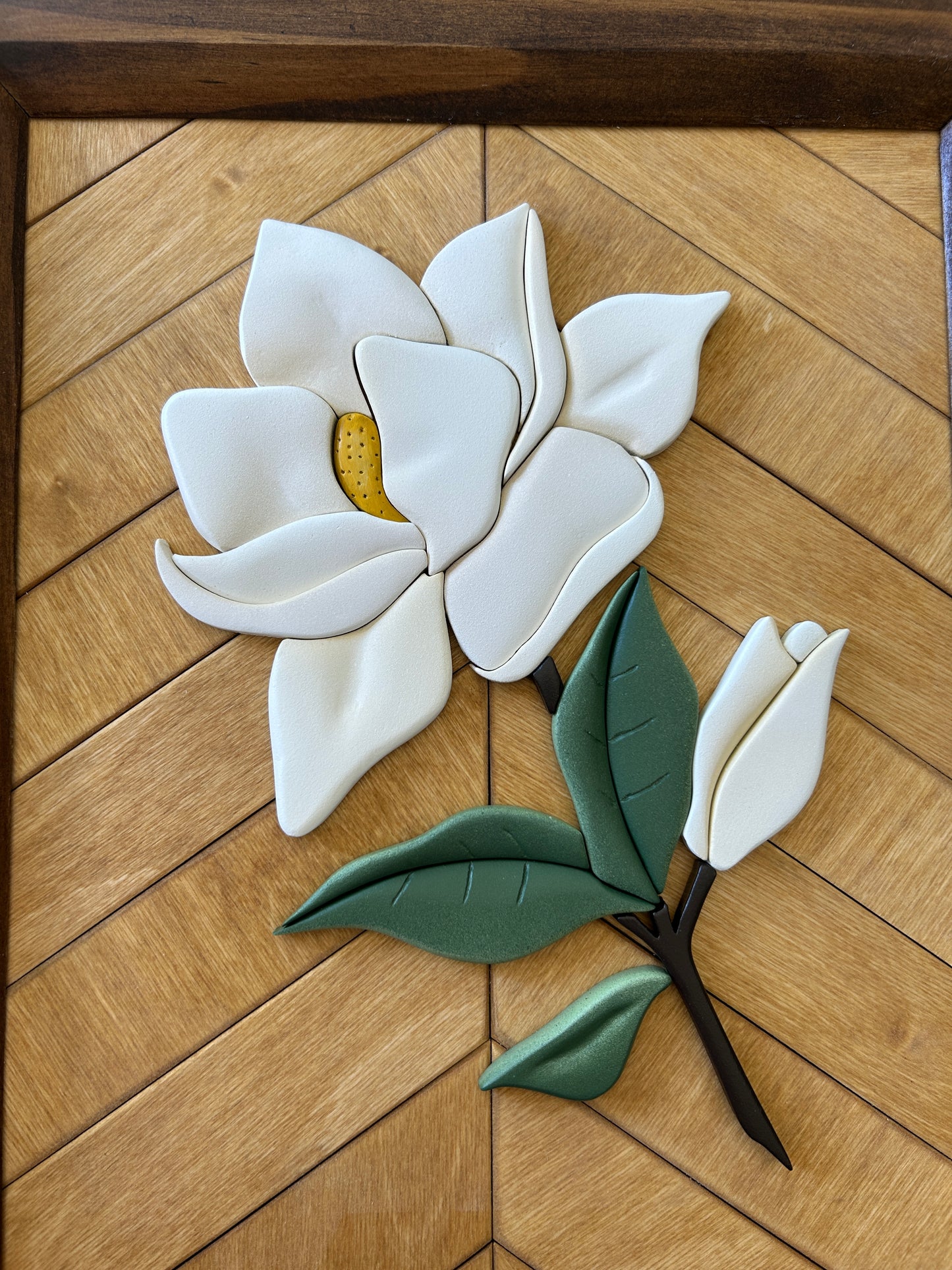 3D Southern Magnolia Sign, Shaped Wooden Magnolia Decor, Handmade Framed Flower Art