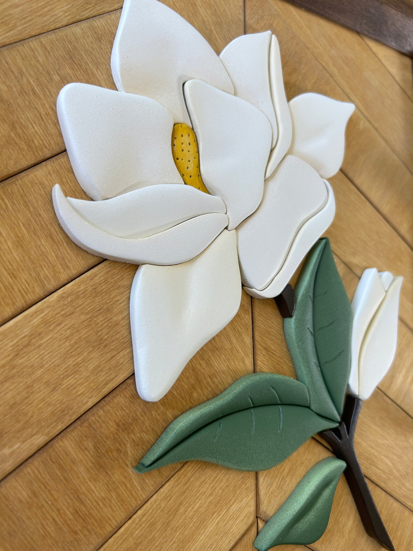 3D Southern Magnolia Sign, Shaped Wooden Magnolia Decor, Handmade Framed Flower Art