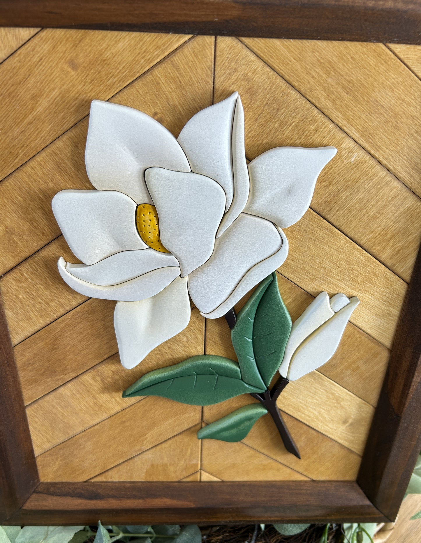 3D Southern Magnolia Sign, Shaped Wooden Magnolia Decor, Handmade Framed Flower Art