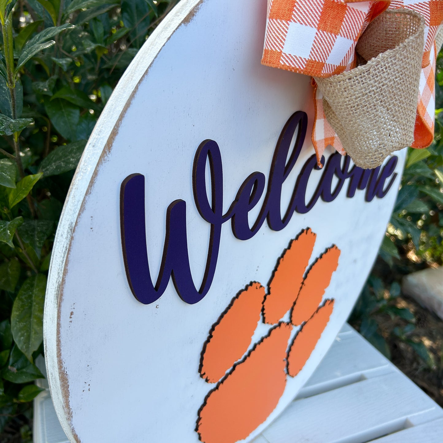 Clemson Style Wood Door Wreath
