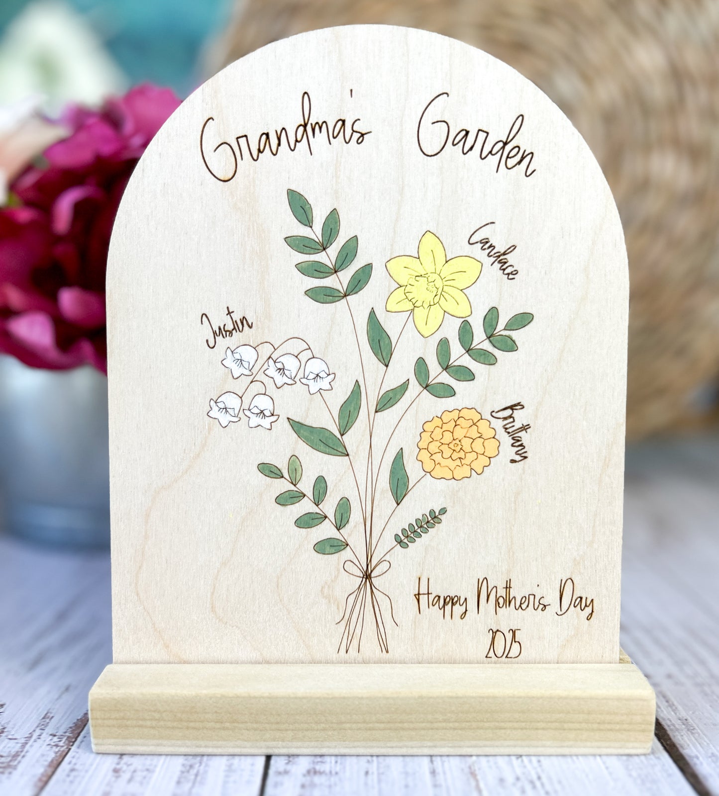 Personalized Birth Flower Bouquet Sign for Mom or Grandma