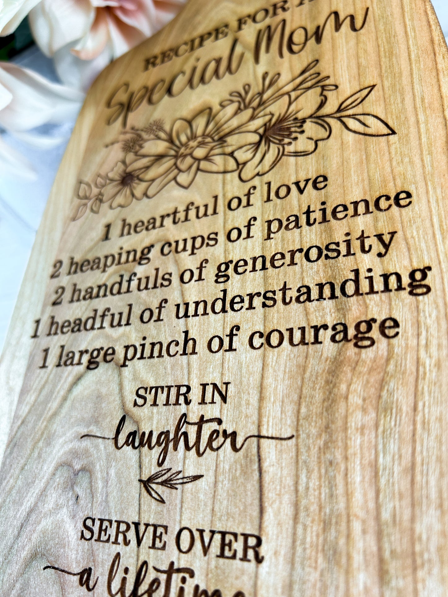 Mother's Day Cutting Board Gift, Recipe for a Special Mom Engraved on Cutting Board