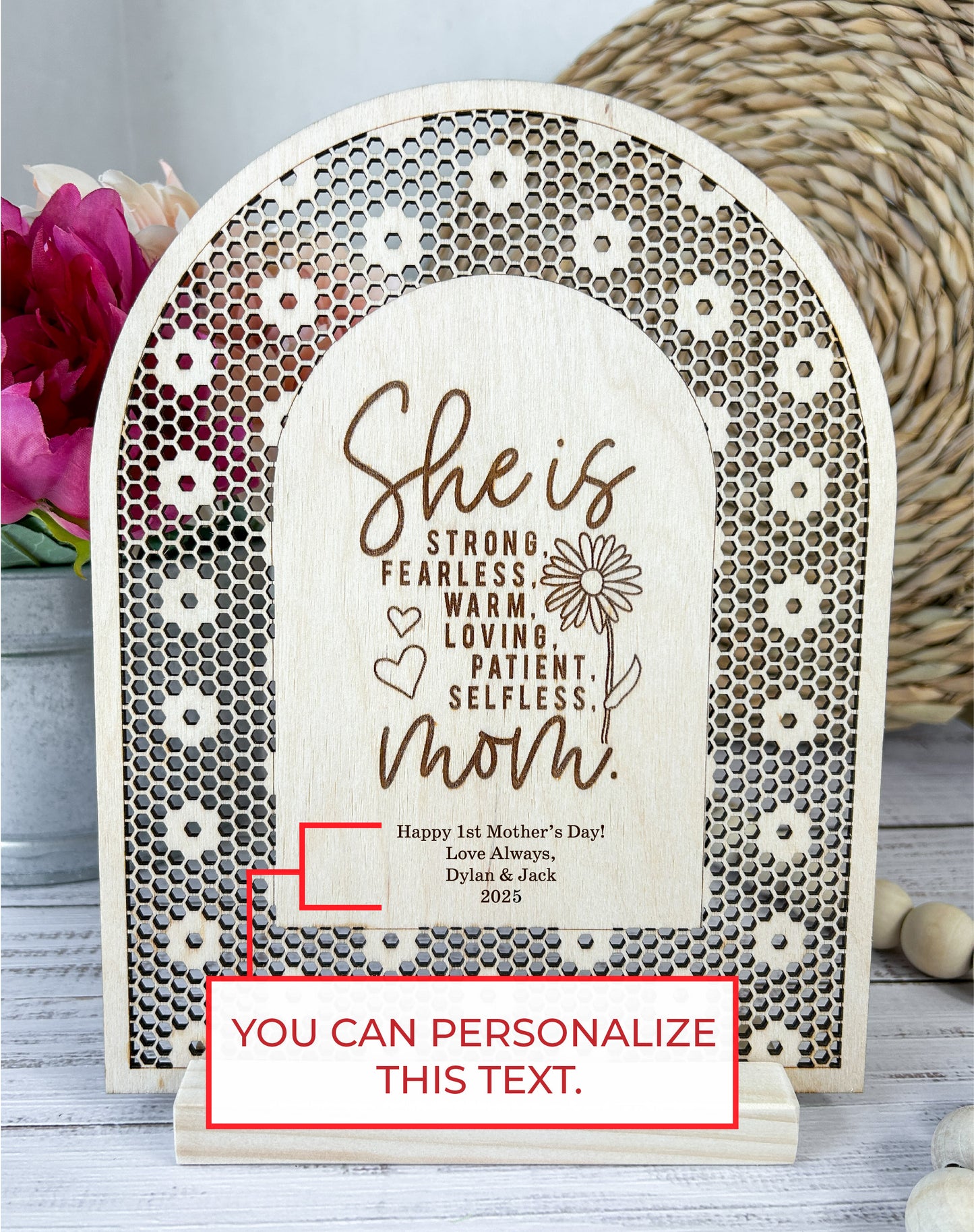 Mother's Day, Daisy Rattan Sign, Personalized Text