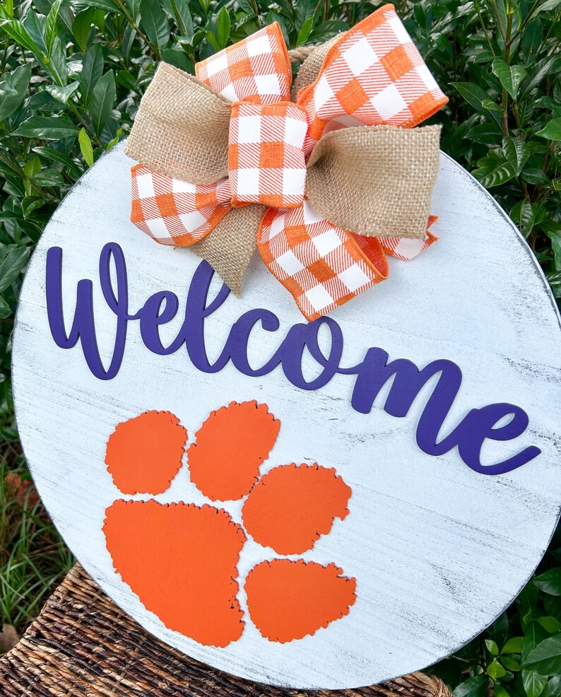 Clemson Style Wood Door Wreath