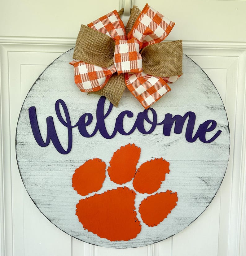 Clemson Style Wood Door Wreath