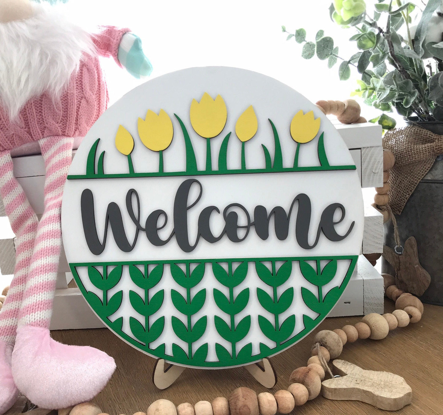 Tulip Flowers Spring Door Hanger, Custom Colors