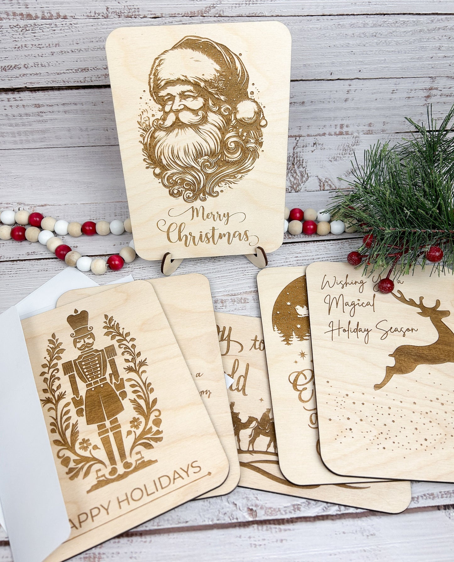 Wooden Christmas Cards, Personalized Christmas Cards with Custom Message