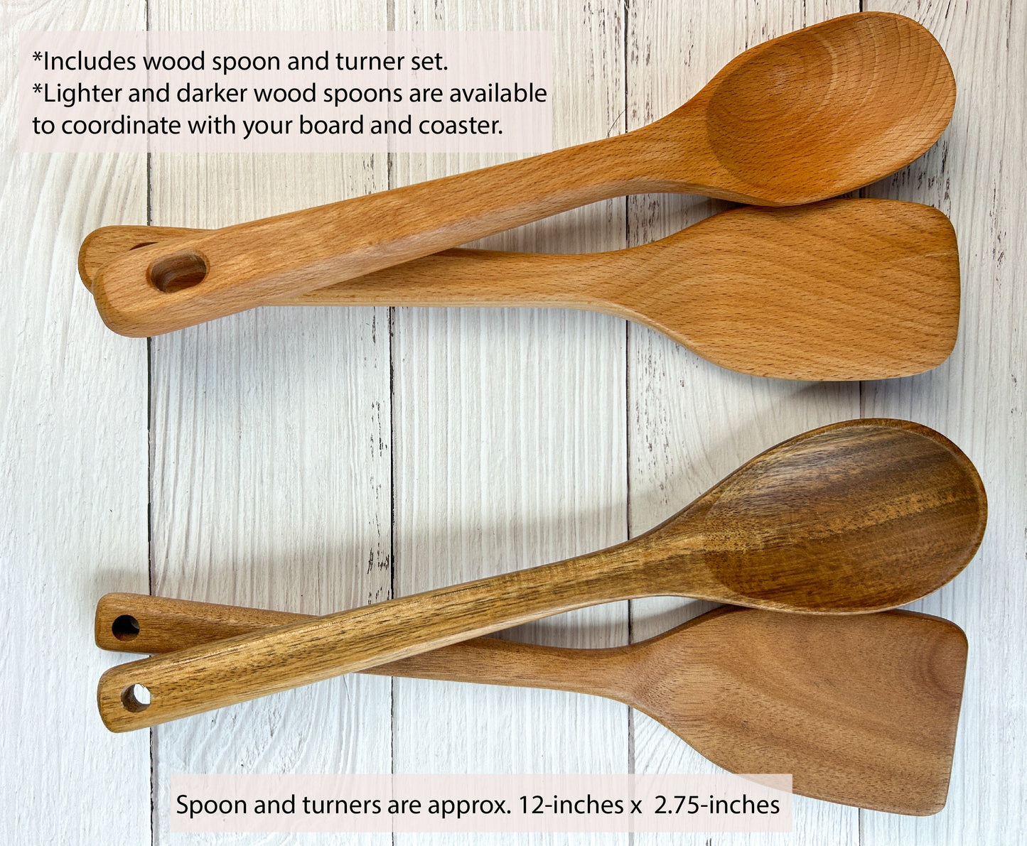 Cutting Board, Coasters, & Spoon Set, 3-Piece Set with Personalized Engravings