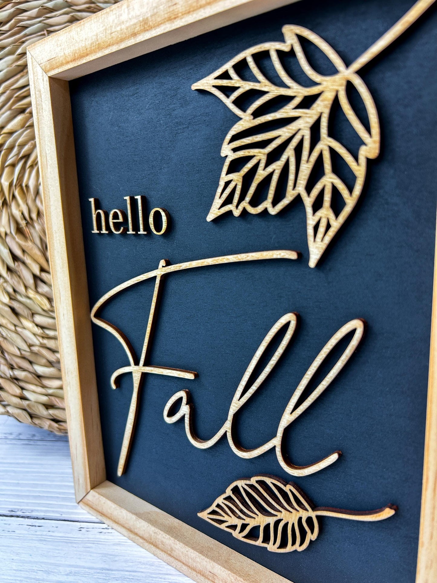 Framed Hello Fall Sign, Neutral Fall Decor