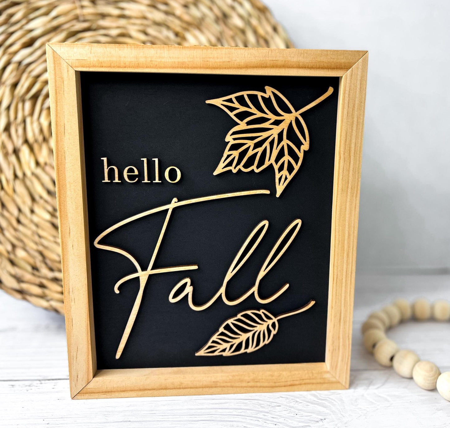 Framed Hello Fall Sign, Neutral Fall Decor