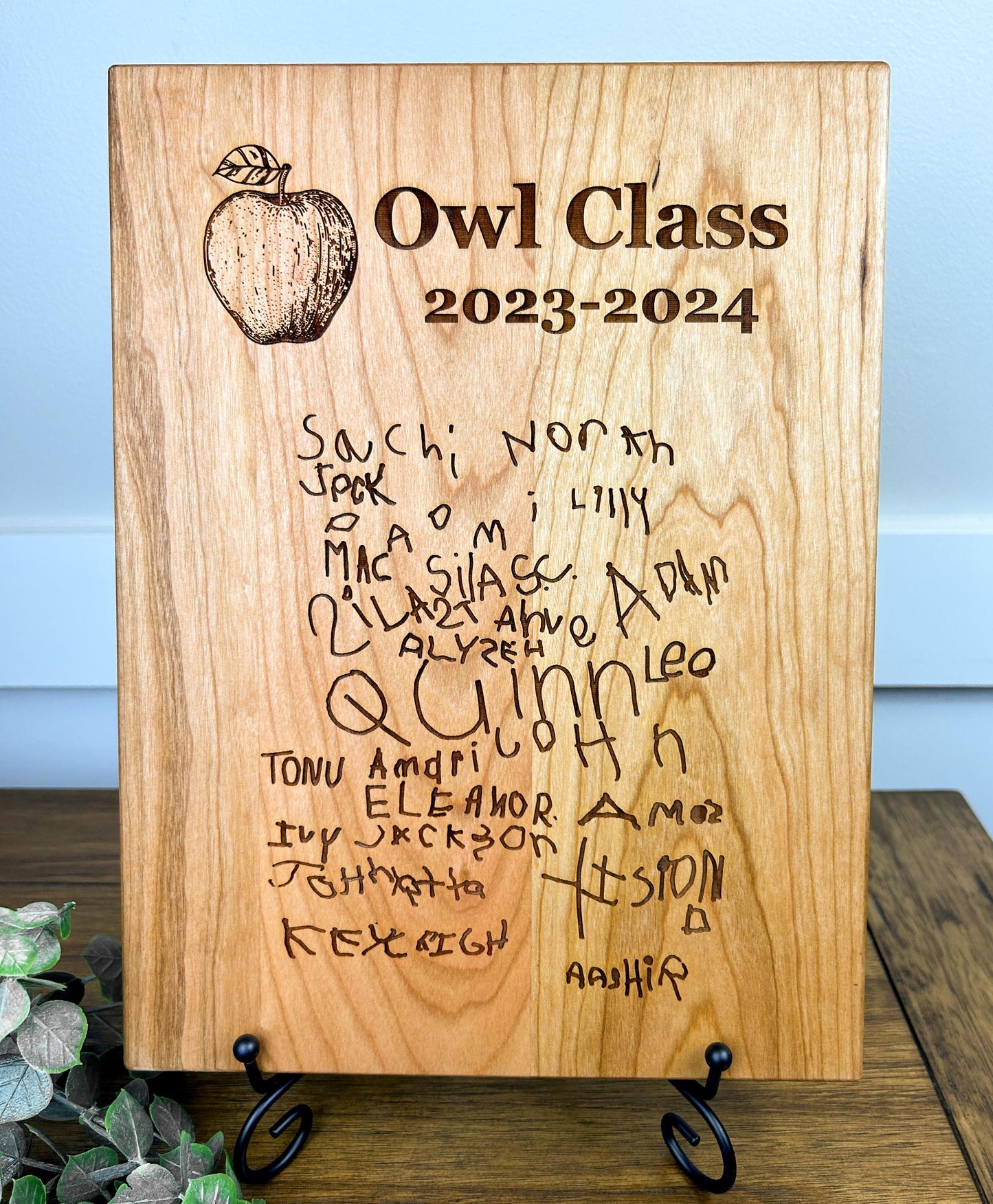 Class Gift for Teacher - Engraved Student Signatures on Wood Plaque