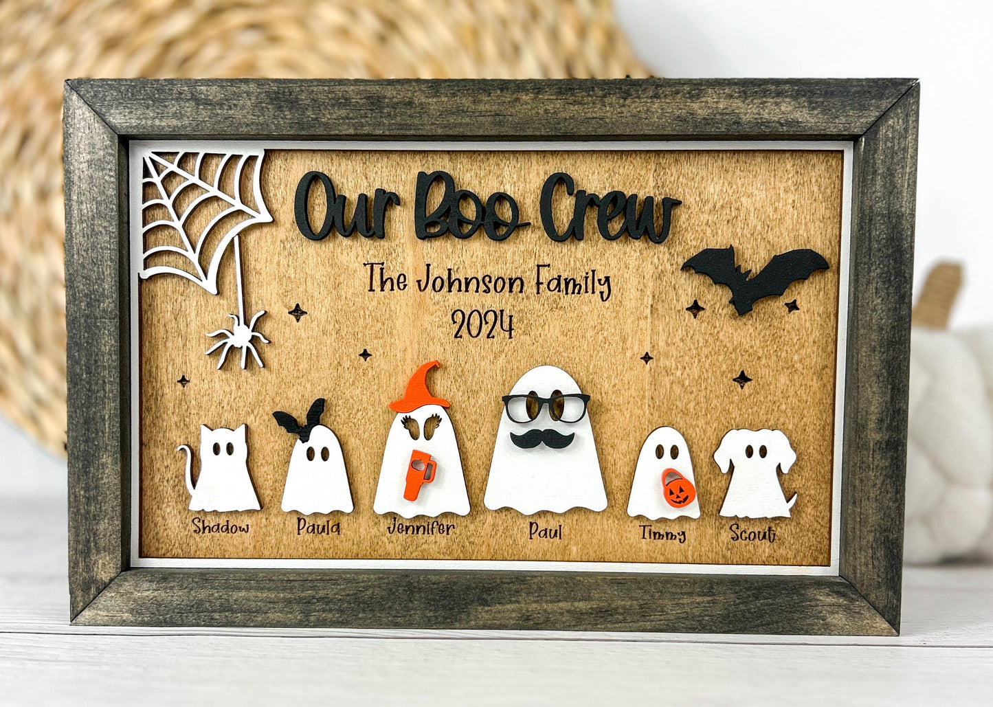Personalized Ghost Family Sign, Our Boo Crew Cute Halloween Decor