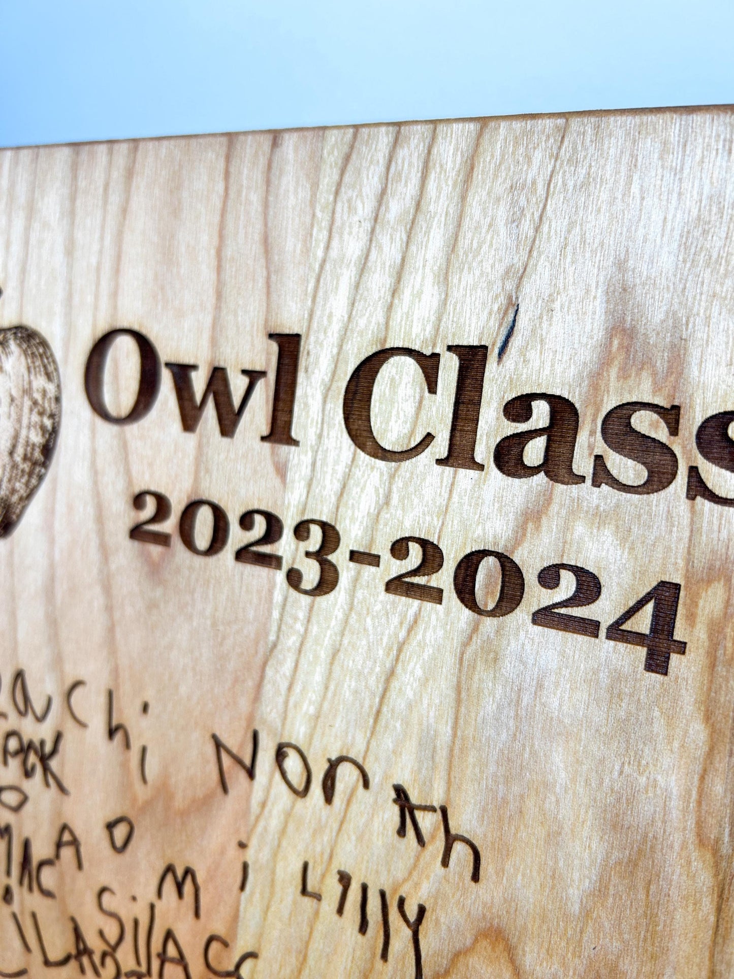 Class Gift for Teacher - Engraved Student Signatures on Wood Plaque