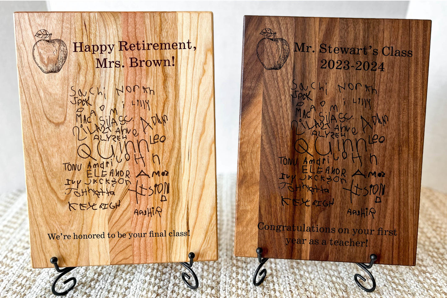 Class Gift for Teacher - Engraved Student Signatures on Wood Plaque