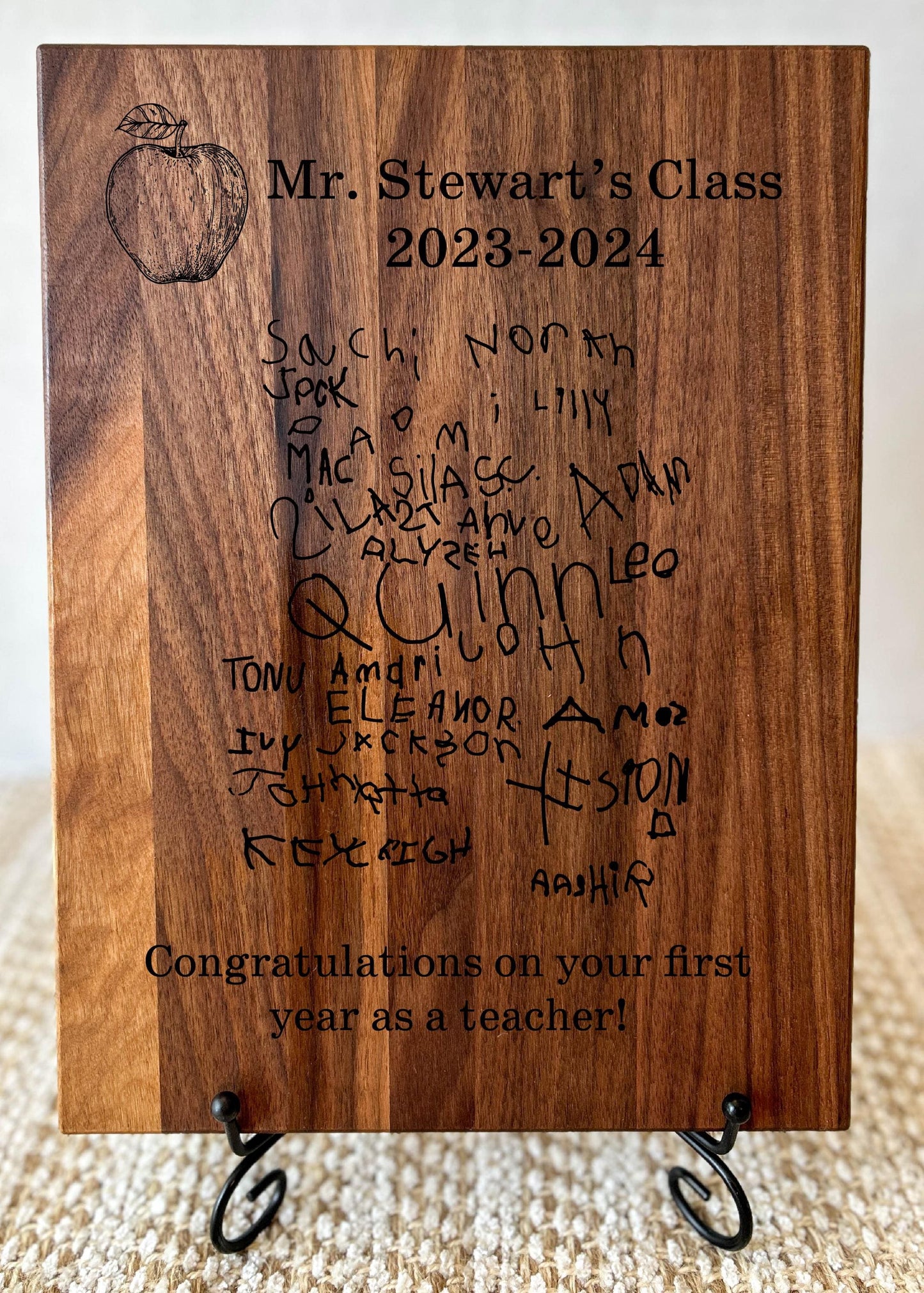 Class Gift for Teacher - Engraved Student Signatures on Wood Plaque