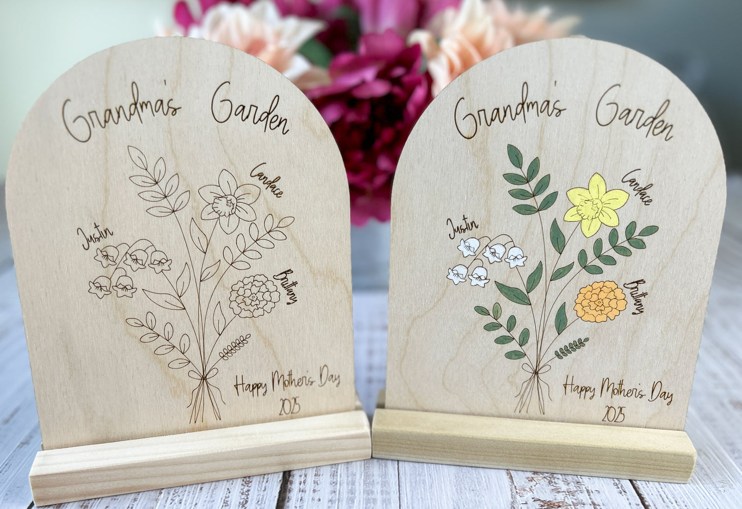 Personalized Birth Flower Bouquet Sign for Mom or Grandma