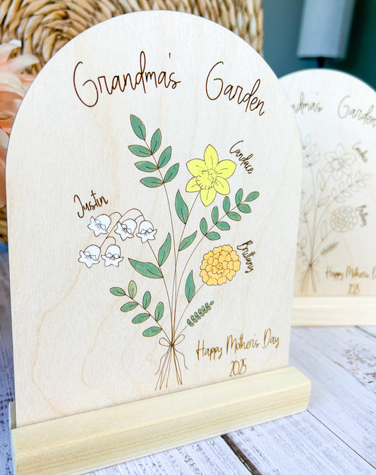 Personalized Birth Flower Bouquet Sign for Mom or Grandma