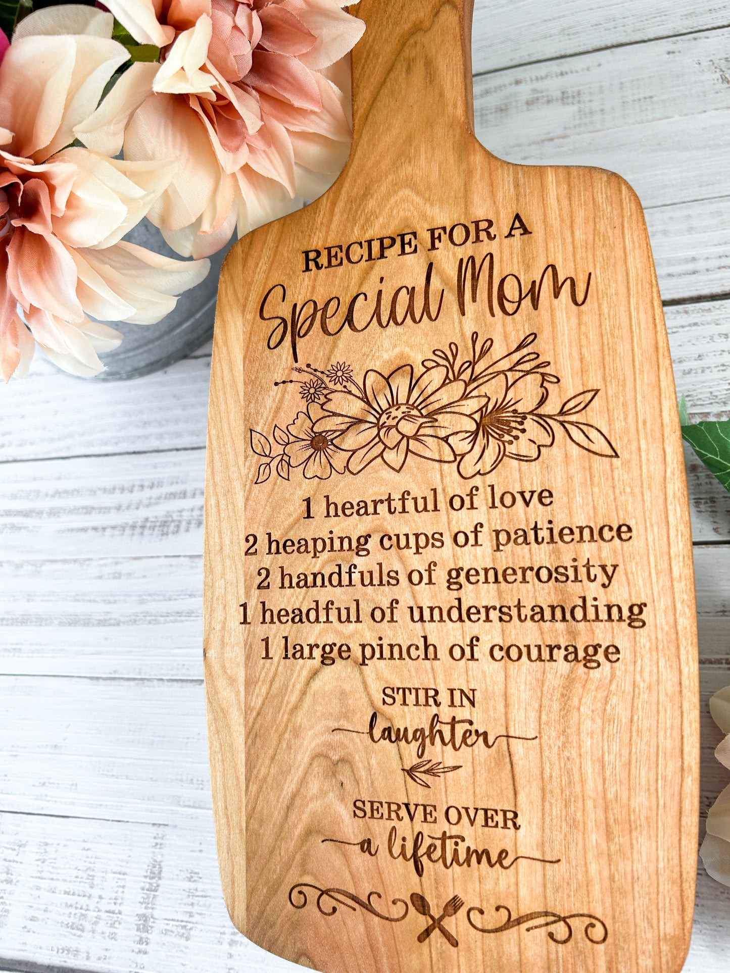 Mother's Day Cutting Board Gift, Recipe for a Special Mom Engraved on Cutting Board