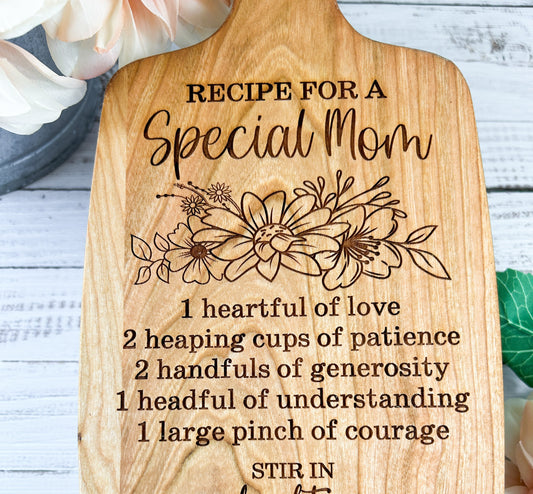 Mother's Day Cutting Board Gift, Recipe for a Special Mom Engraved on Cutting Board
