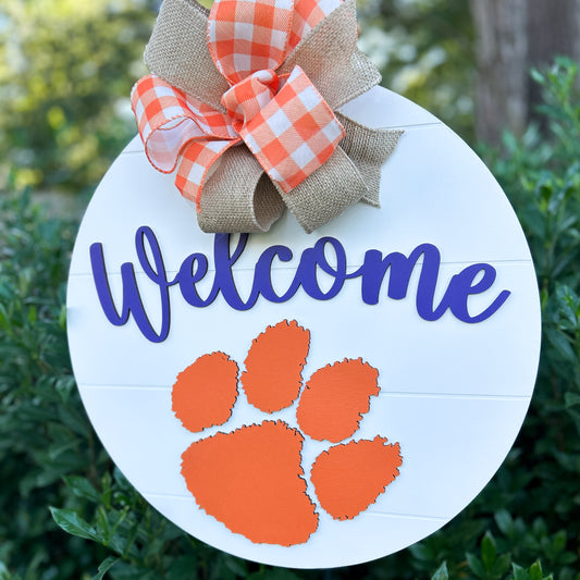 Clemson Style Wood Door Wreath