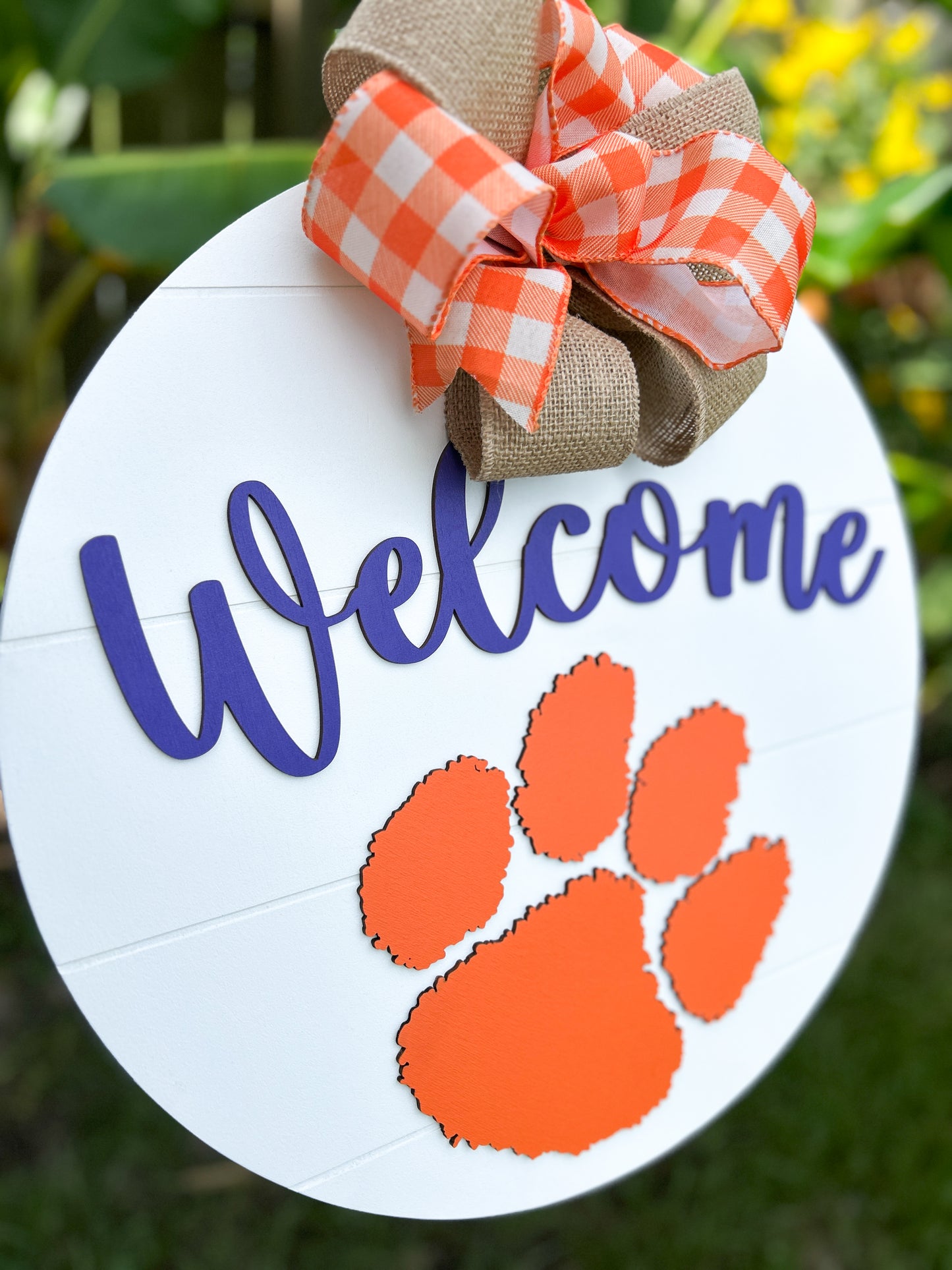 Clemson Style Wood Door Wreath