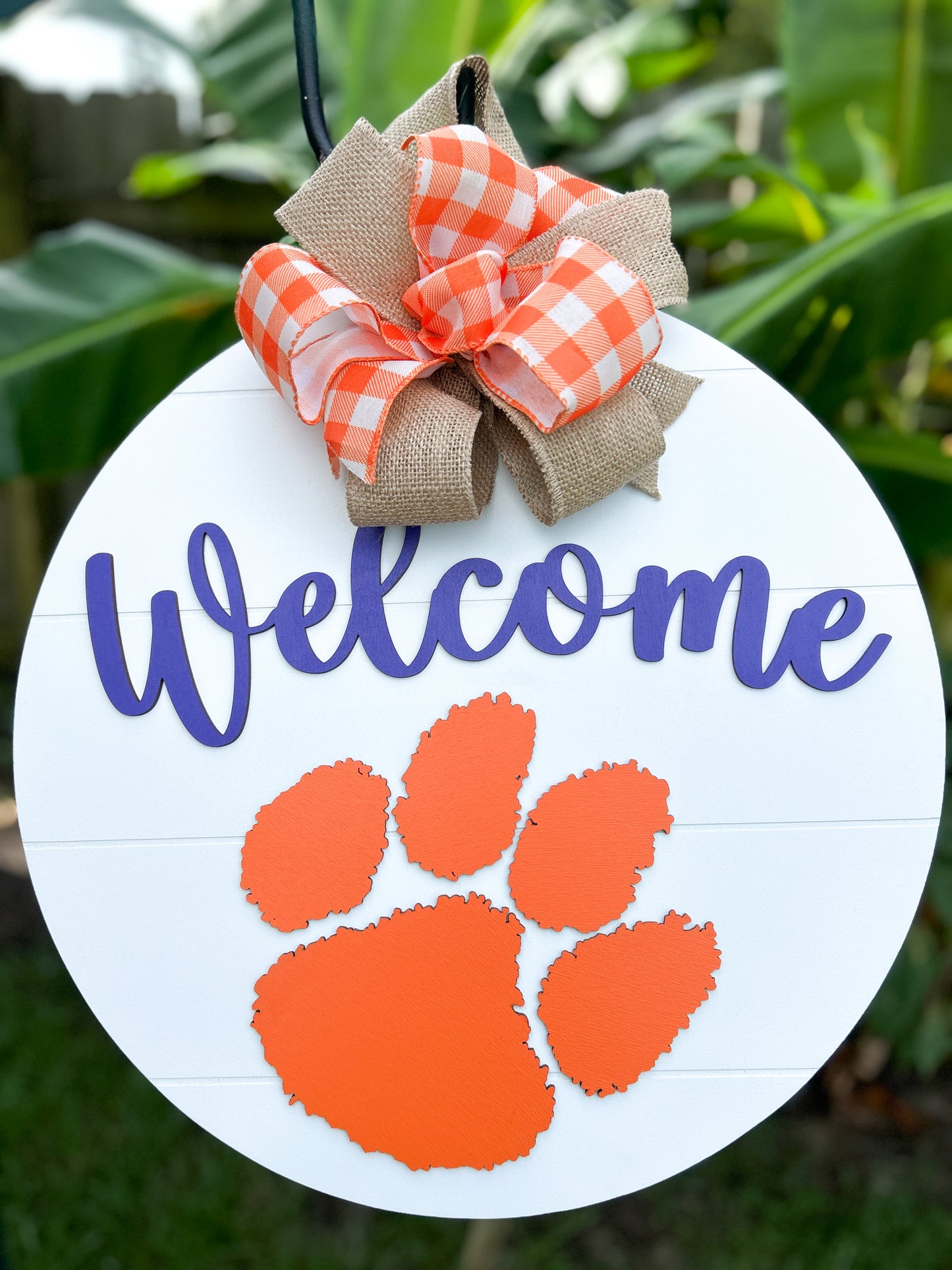 Clemson Style Wood Door Wreath