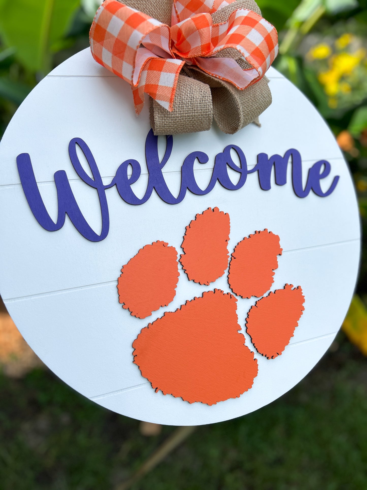 Clemson Style Wood Door Wreath