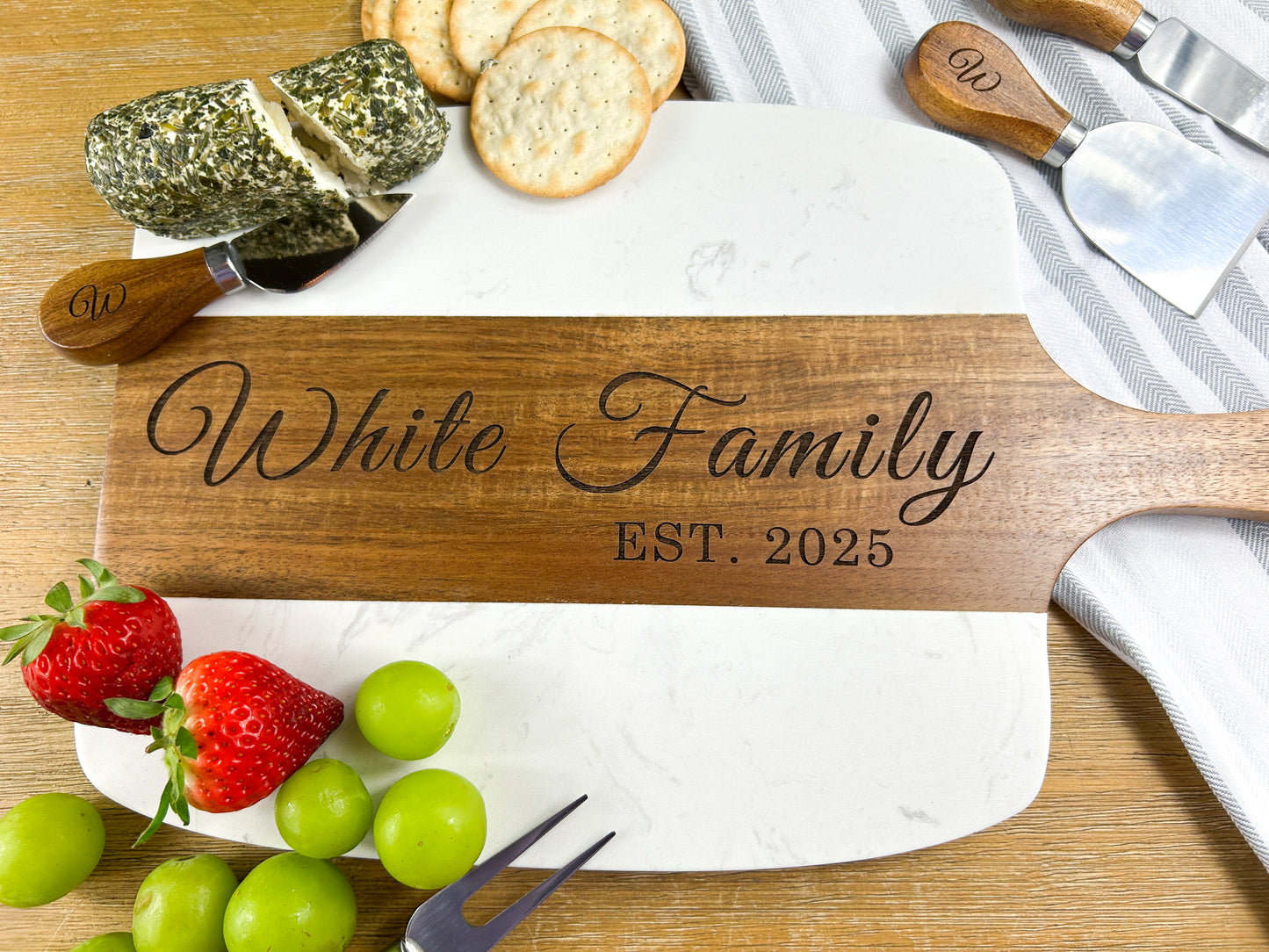 Personalized Charcuterie Board Set | Marble and Wood Serving Board