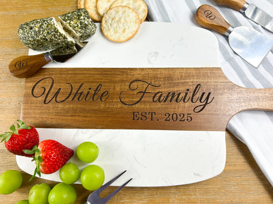 Personalized Charcuterie Board Set | Marble and Wood Serving Board