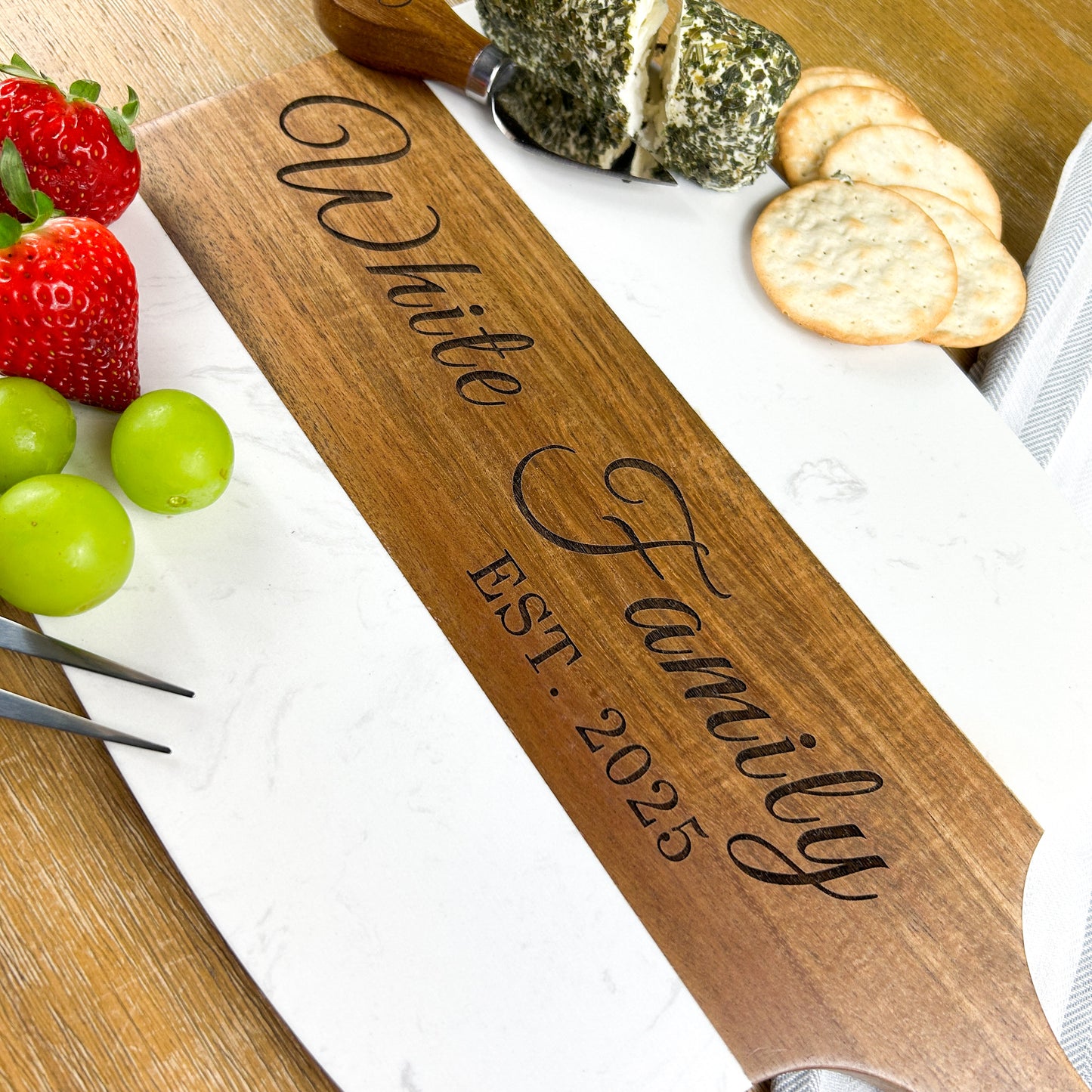 Personalized Charcuterie Board Set | Marble and Wood Serving Board