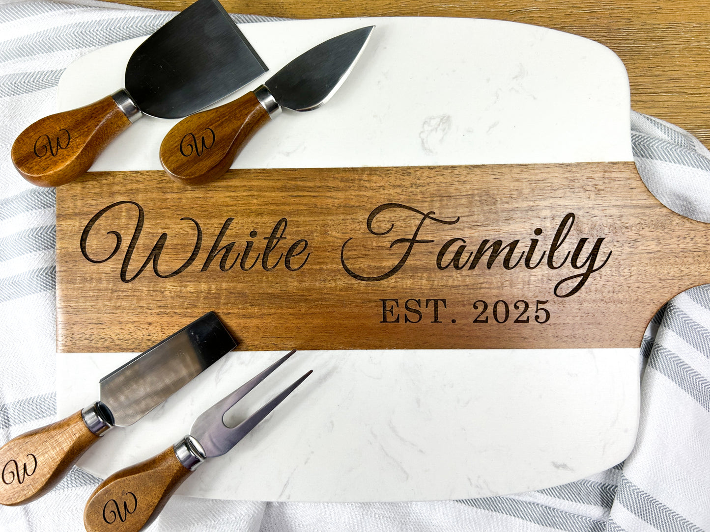 Personalized Charcuterie Board Set | Marble and Wood Serving Board