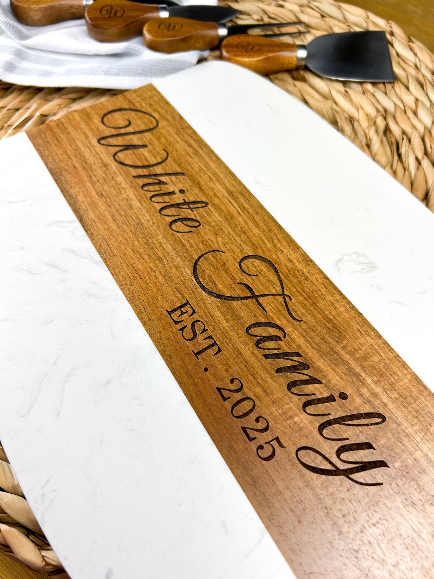 Personalized Charcuterie Board Set | Marble and Wood Serving Board