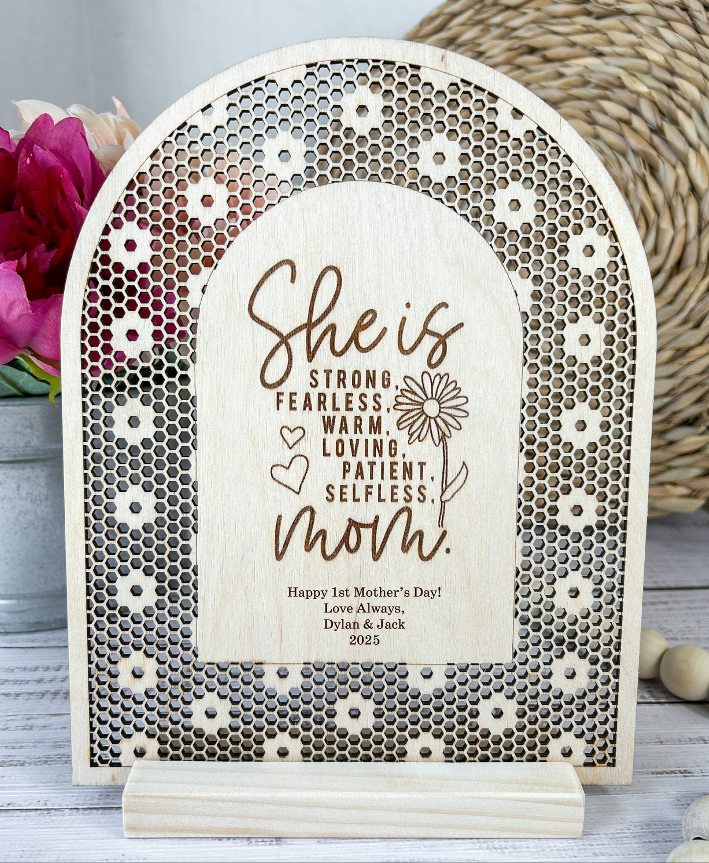 Mother's Day, Daisy Rattan Sign, Personalized Text