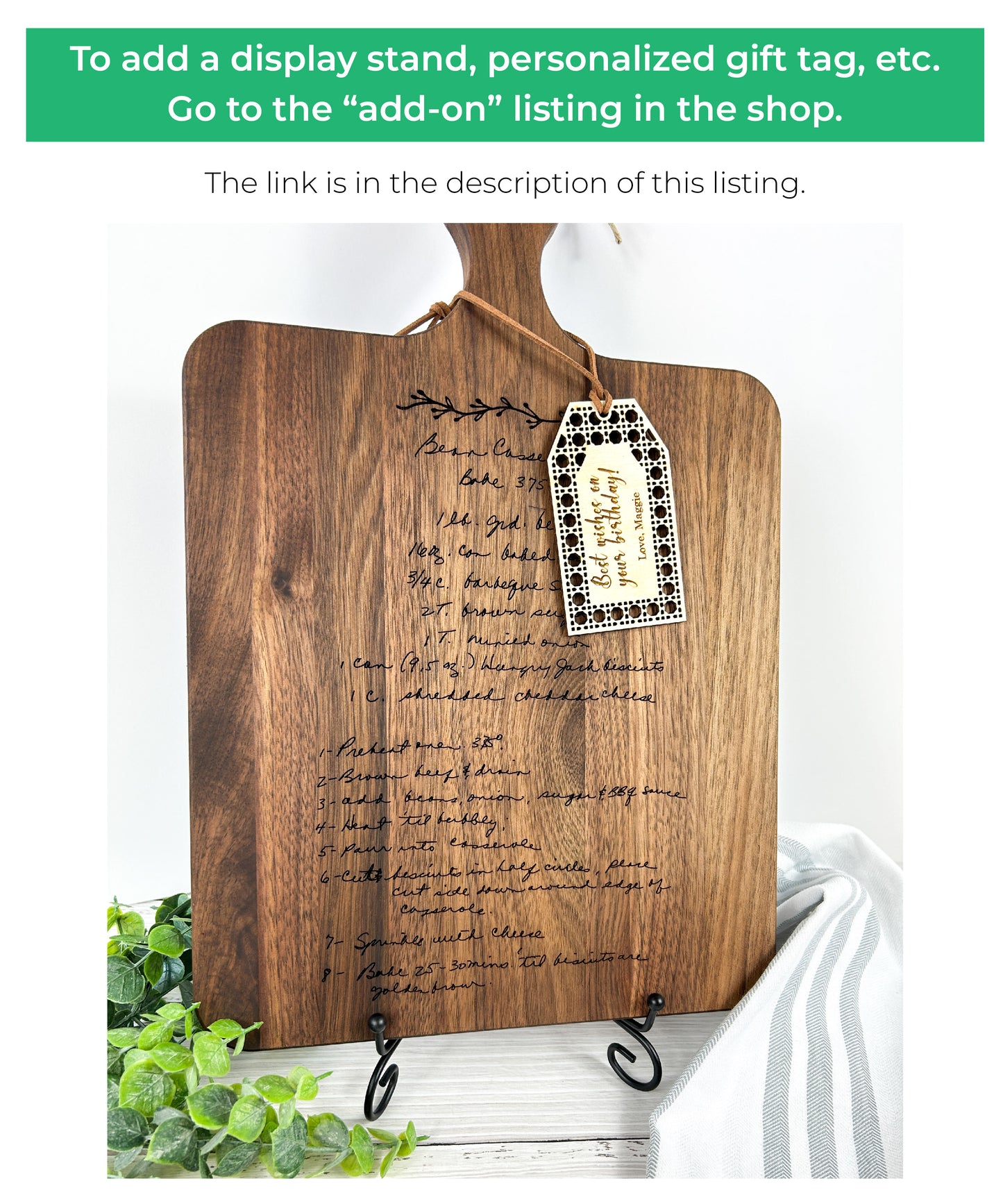 Handwriting Engraved on Recipe Cutting Board with Coordinating Food Design