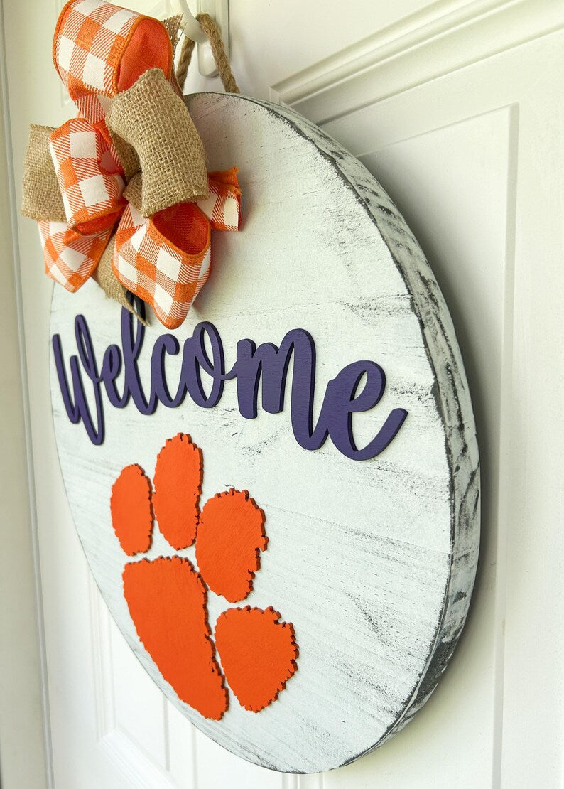 Clemson Style Wood Door Wreath