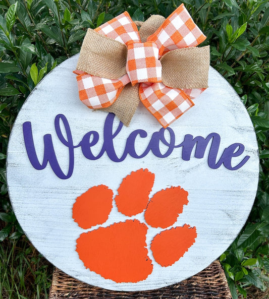 Clemson Style Wood Door Wreath