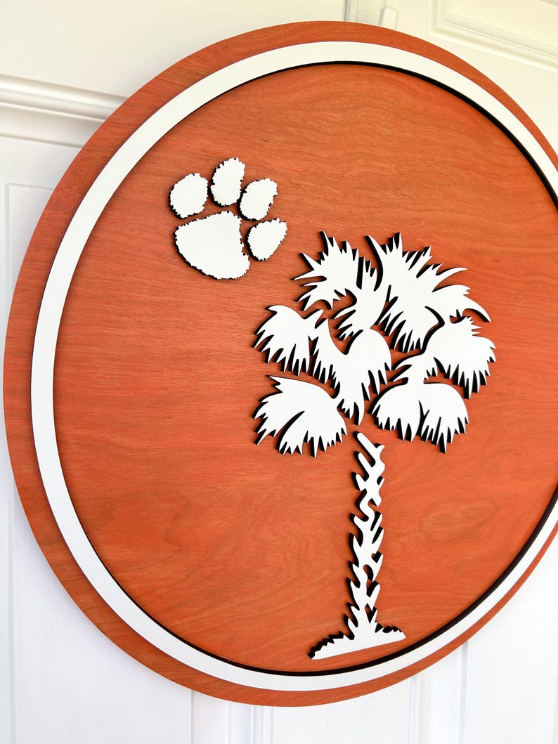 Clemson Tiger Paw and Palmetto Wood Sign