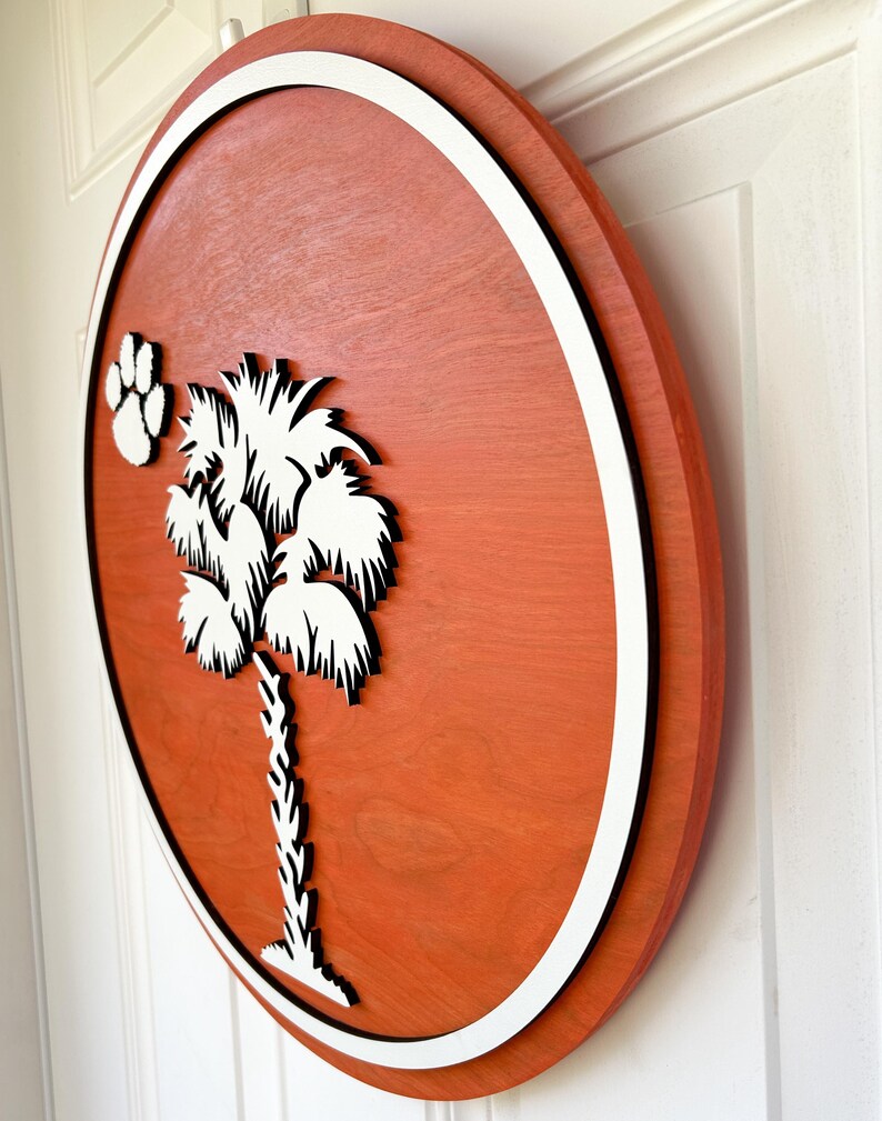 Clemson Tiger Paw and Palmetto Wood Sign