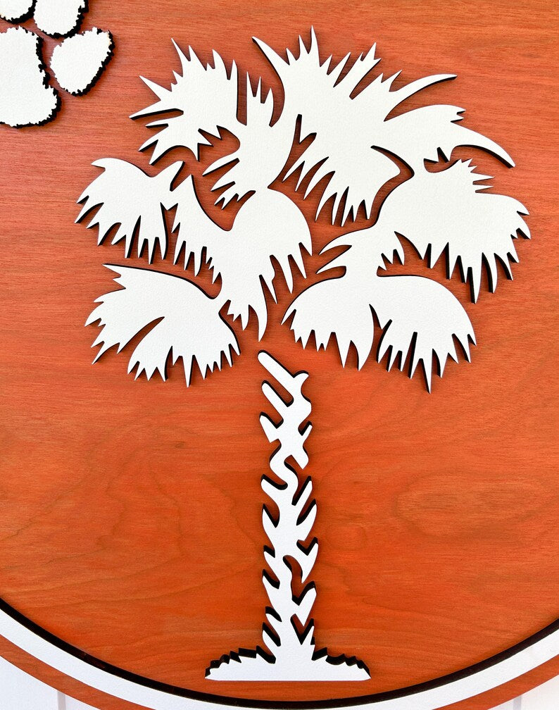 Clemson Tiger Paw and Palmetto Wood Sign