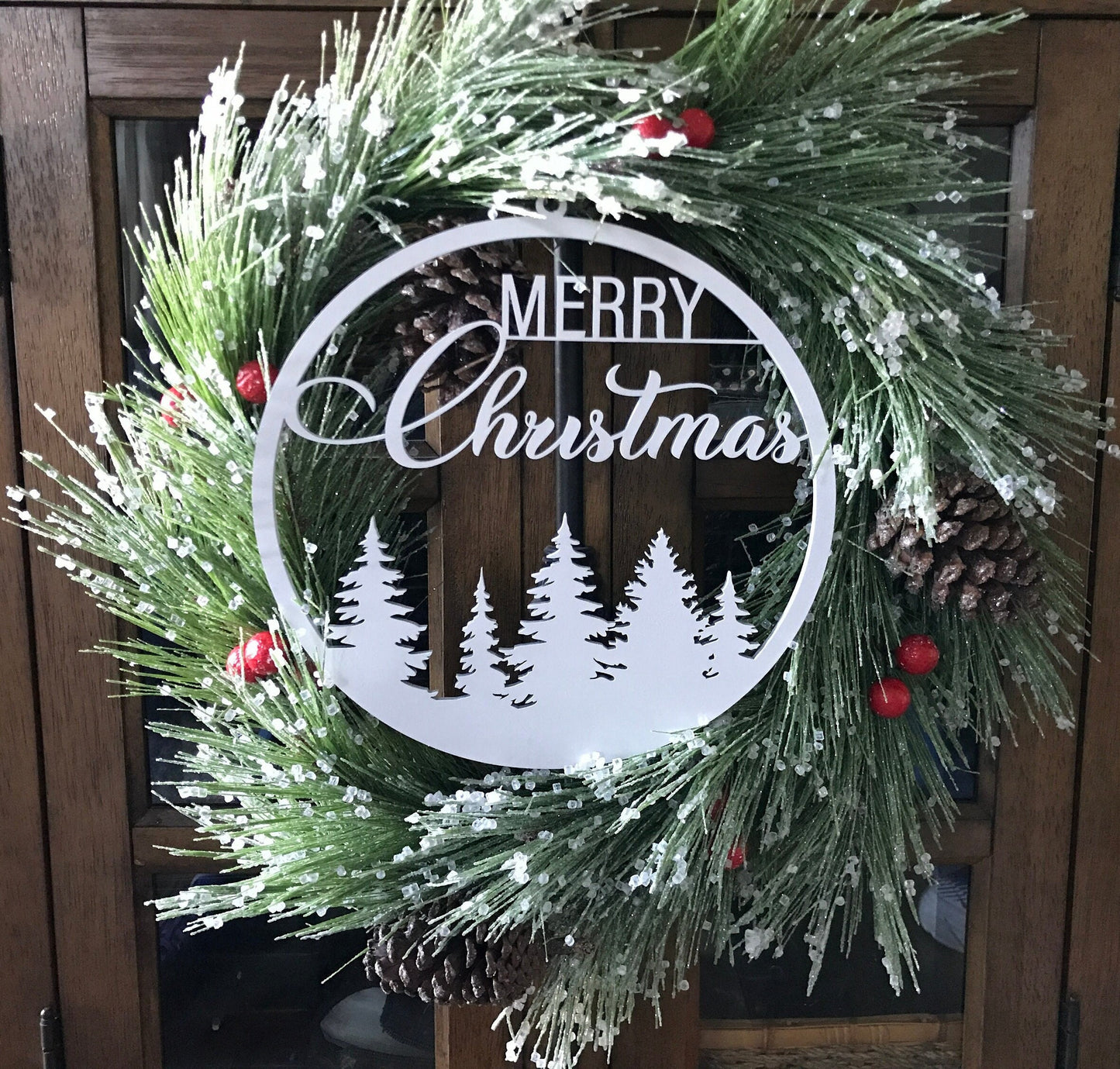 Merry Christmas Wooden Wreath Topper, Wreath Accessory