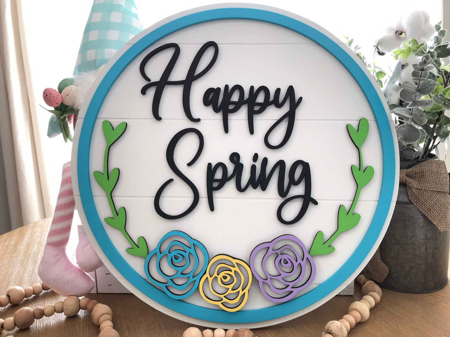 Happy Spring Wood Door Hanger