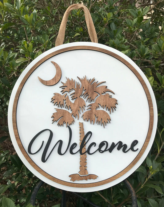 Neutral SC Palmetto Moon Wooden Door Sign or Wall Hanger