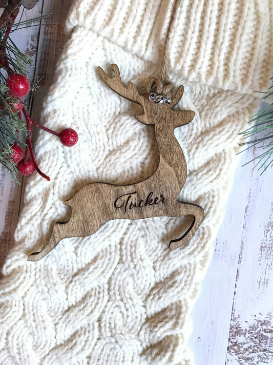 Reindeer Personalized Christmas Stocking Tag or Ornament