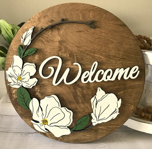 Southern Magnolia Wreath Wood Sign, Multiple Sizes