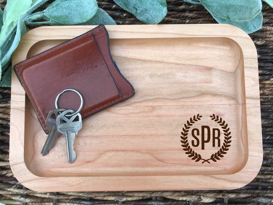 Personalized Wood Catch-All Valet Tray, Custom Engraved, Father's Day Gift, Gift for Dad