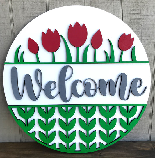 Tulip Flowers Spring Door Hanger, Custom Colors